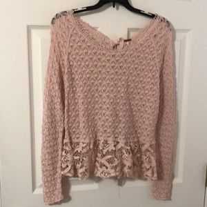 Free People dusty pink l/s tie back sweater lg